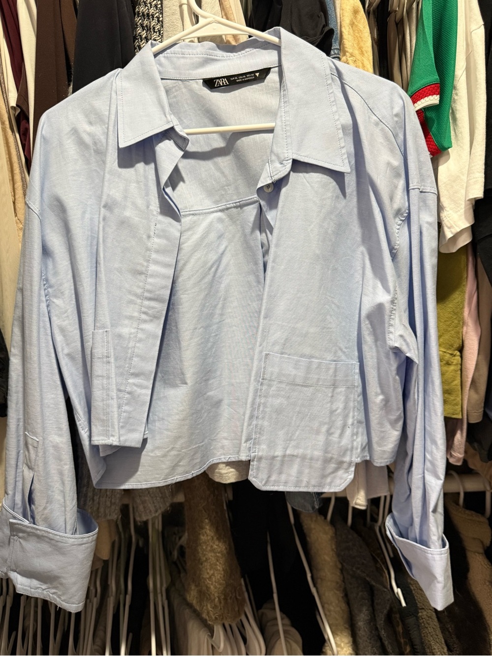 Zara Pale Blue Cropped Button-Down Shirt